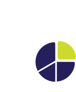 Illustration of woman pointing to pie chart with 1/4 pie piece being remove
