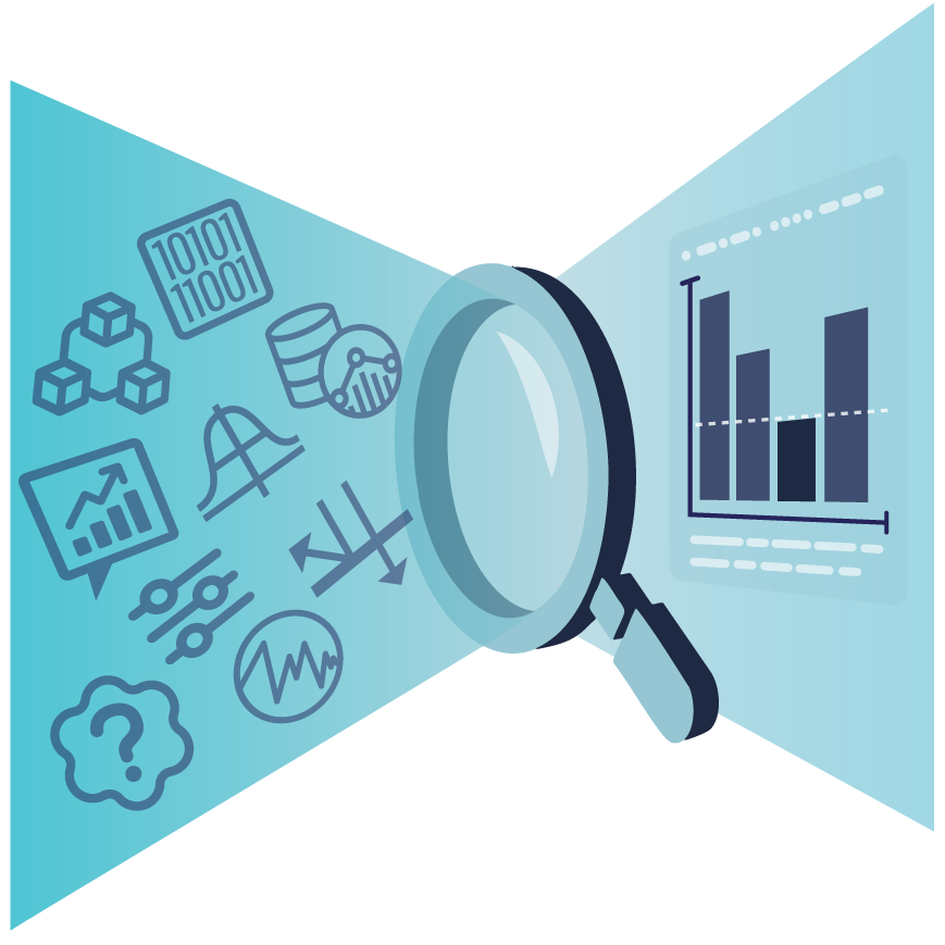 Illustration of a magnifying glass beside a chart